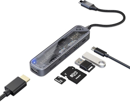 MicroPack USB C Hub 6 in 1, 100W PD Charging, 4K@60Hz HDMI, 2 USB 3.2 GEN1 5Gbps, TF/SD Card Reader, USB C Multi-Port Adapter Docking Station for MacBook Pro Air iPad Laptop Other Type C Devices