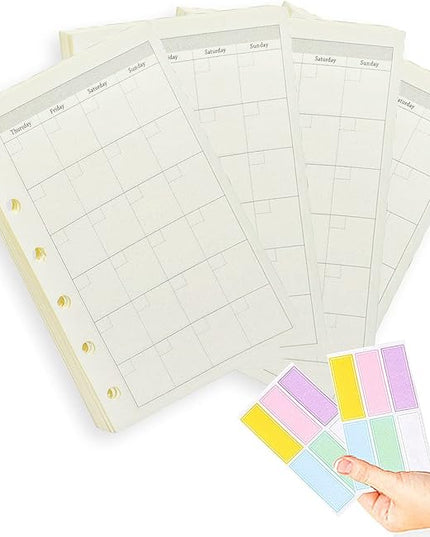 A7 Planner Refill,4 Packs per Set, Monthly Plan Paper, A7 Pocket Binder Refills Inserts 6 Ring with Label Stickers Gift,Mini Binder Refills,6 hole/100gsm Thick Paper/4.84 x 3.23'', Harphia