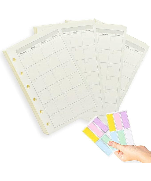 A7 Planner Refill,4 Packs per Set, Monthly Plan Paper, A7 Pocket Binder Refills Inserts 6 Ring with Label Stickers Gift,Mini Binder Refills,6 hole/100gsm Thick Paper/4.84 x 3.23'', Harphia