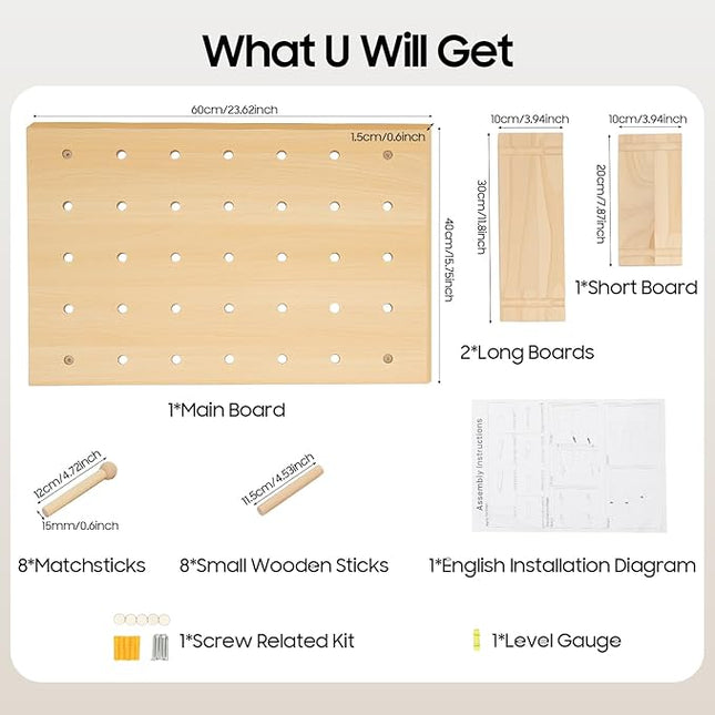 Pegboard Combination Kit, Modular Display Pegboard Panel Kits, DIY Hanging Peg Board Panel for Wall Organizer for Home Office Crafts Organization, Ornaments Display（23.62″×15.75″
