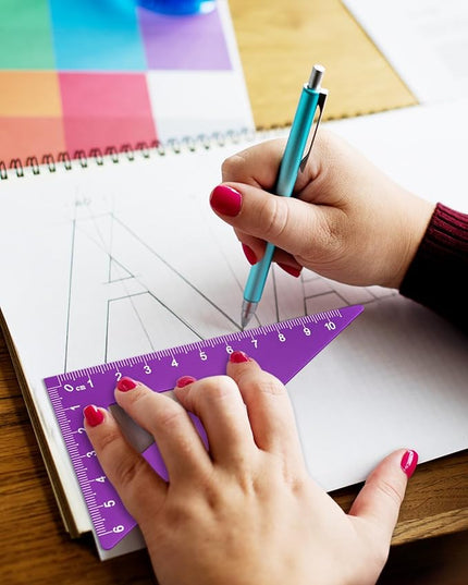 Honagu Triangular Ruler Set, 4 Pieces Aluminum Alloy Ruler, Metal Drafting Ruler, Geometric Protractor for Students, Draftsmen, Engineers, School Office Supplies (Purple)
