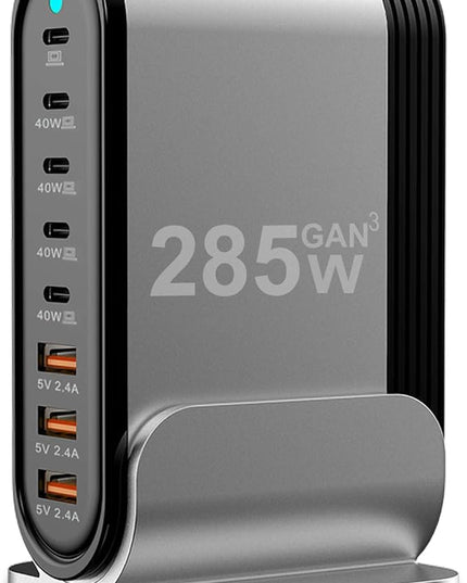USB C Fast Charger : Fast Charging Station : 285W-8 Port Desktop Multiple Devices Power Adapter for Laptop MacBook Pro/Air, DELL, Tablet iPad Pro/Air, iPhone 16/15/14, Galaxy S23/22