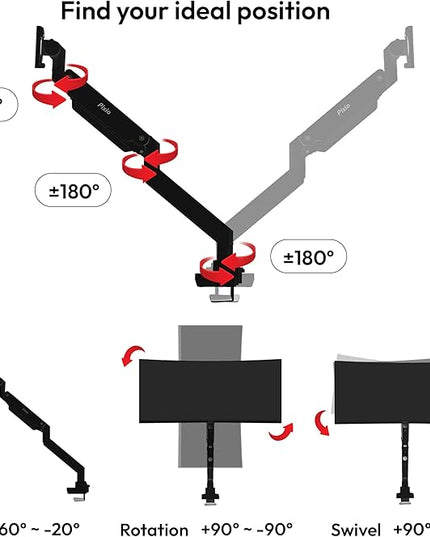 Pixio PS2S Titan Black Ultrawide Mega Heavy-Duty Premium Single Monitor Arm Stand fits up to 57 inch Monitors Holds up to 59.4lbs VESA Compatible Integrated Cable Management