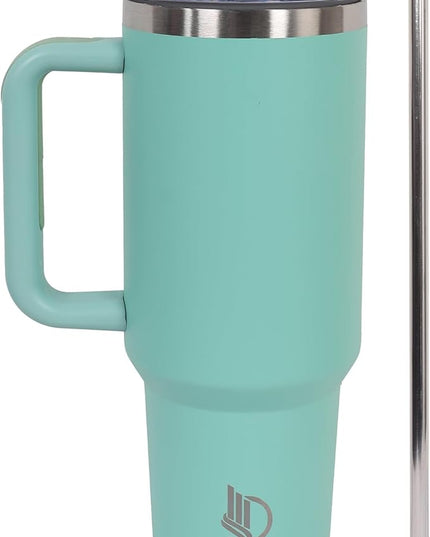 40oz Insulated Tumbler with Handle, Leakproof Straw Lid & Carry Handle - Double Wall Vacuum Insulation Keeps Ice 24 Hours, BPA Free Stainless Steel Water Bottle (Pale Turquise)