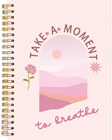 FDHSPAAM Pink Mental Health Spiral Journal Notebook 5.5x8.3in,Take A Moment to Breathe Inspirational Notebooks for Note Taking, Therapy Office Must Haves, Hardcover Notebook Journal