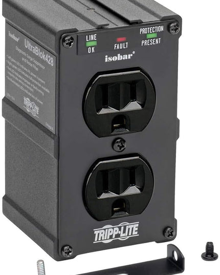 Tripp Lite Isobar ULTRABLOK Heavy Duty Outlet Extender, Wall Power Strip Surge Protector, 2 Outlets, Direct Plug-in, Black, Metal Power Strip, Industrial Garage Work Shop Bench
