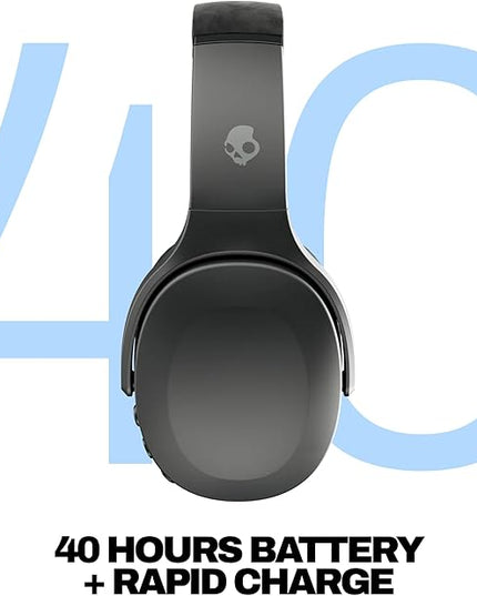 Skullcandy Crusher Evo Wireless Bluetooth Headphones with Multi-Sensory Bass, Noise Isolating Over-Ear Fit, Up to 40 Hours Battery, Microphone for iPhone Android - True Black