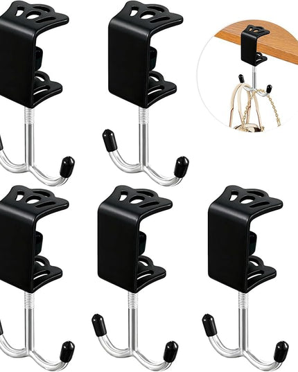 5 Pcs Adjustable Purse Hooks Heavy Duty J Clamp Hooks Bag Hanger for Table, Bag Holder for Table for Desk Key Backpack【Black】