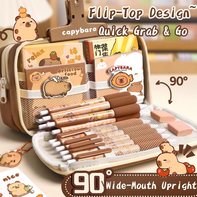 Melorumi Cute Capybara Pencil Case Kawaii Pouch Stationery Set Gifts For Girls Boys Kid Large Capacity Capibara Organizer School Supplies