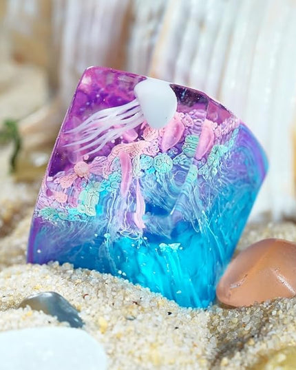 Jellyfish Artisan Keycap Purple Light Blue Ocean R1 SA Profile Custom Sea Creature Keycaps 1U ESC Handmade Gaming Resin Key Cap Cherry MX Switch Compatible Mechanical Keyboard Jellyfish Lover Gift