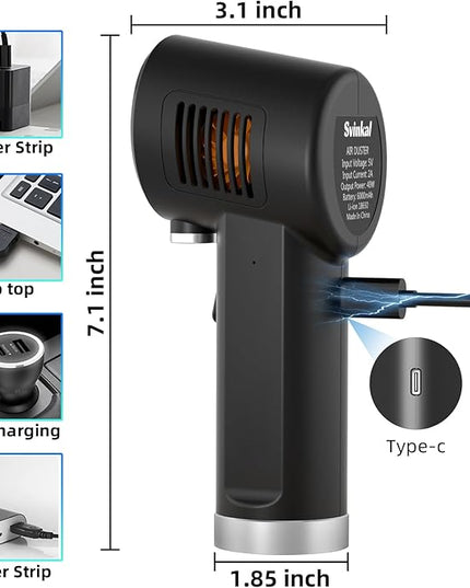 Air Duster, Handheld Cordless Air Duster, Air Blower Rechargeable, Electric Compressed air Gun Battery Operation, for Cleaning Computer Keyboard Camera Lego Toys.