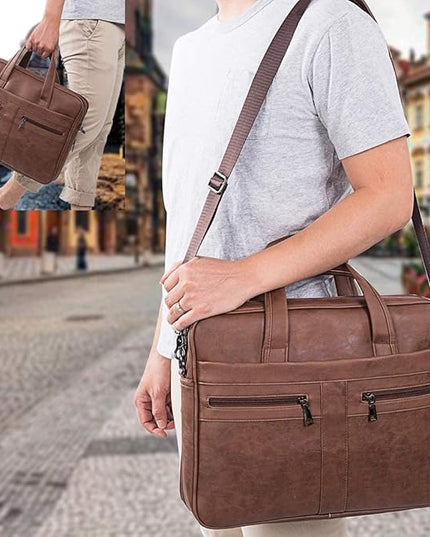 seyfocnia Men's Leather Messenger Bag, Laptop Briefcase Business Satchel Computer
