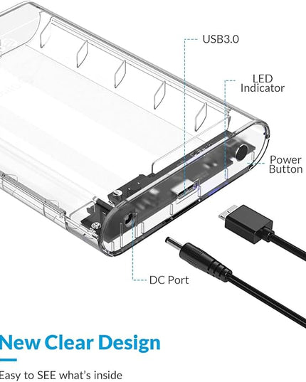 ORICO 3.5 Inch External Hard Drive Enclosure USB 3.0 to SATA 3.0 Enclosure with 12 V Adapter, Tool-Free Assembly, UASP Acceleration, Supports 16TB Max (Transparent 3139U3)