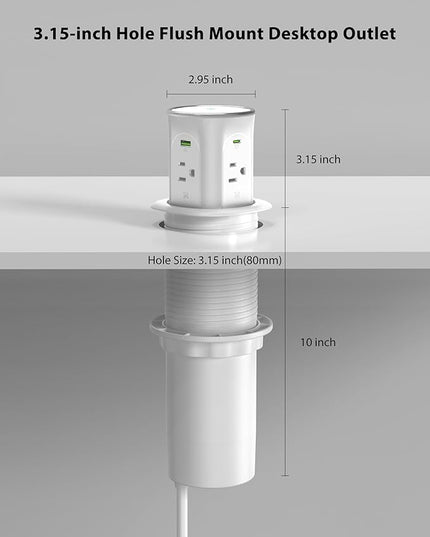 Pop Up Countertop Outlet with 2 PD 45W USB C Charging Station, 3.15 in Hole Electrical Power Outlets Insert in 4 Plugs 4 USB Ports 15W Wireless Charger for Desktop Kitchen Countertop