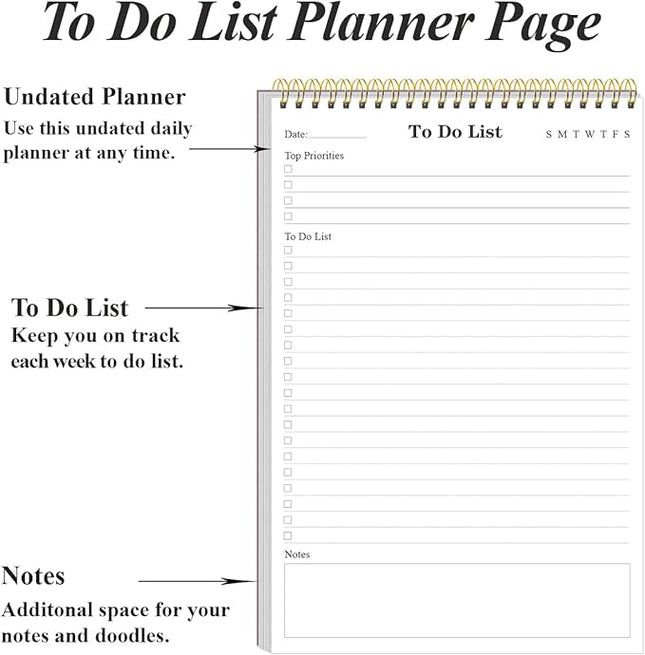 Yaridar To Do List Notepad - A5 Undated Daily Planner, 50 Sheets To Do List Notebook for Work, Spiral Waterproof Notepad for Office Supplies, School Planner, 5.8" x 8.3"