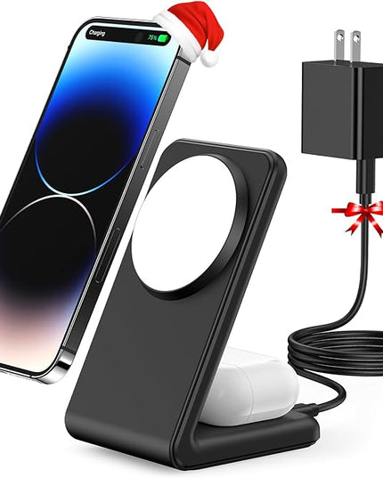 2-in-1 for Magsafe-Compatible Charger Stand with PD 20W USB-C Charger Block & Cable, Fast Charging Wireless Charger Designed for iPhone 17 Pro Max/16/15/14/13/12, AirPods 4/3/Pro 3/Pro 2/Pro, Black