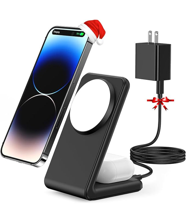 2-in-1 for Magsafe-Compatible Charger Stand with PD 20W USB-C Charger Block & Cable, Fast Charging Wireless Charger Designed for iPhone 17 Pro Max/16/15/14/13/12, AirPods 4/3/Pro 3/Pro 2/Pro, Black