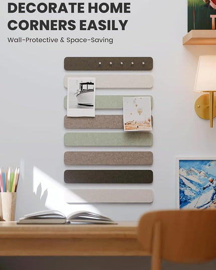 Fluxynara Cork Board Alternative Felt Strip Board 8-Pack 13"x2", Office Pin Board with 50 Push Pins, Adhesive Install for Bedroom Door & Home Office(Linen Dusk)
