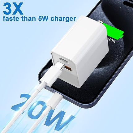 10FT iPhone 17/16e Fast Charger,2Pack 20W Dual Port USB C+A Power Adapter 10Foot Long USB C to C Fast Charging Cable Cord Quick Charging for iPhone 17 Air/17 Pro/17 Pro Max/16/16 Pro/15/15 Pro/Pro Max