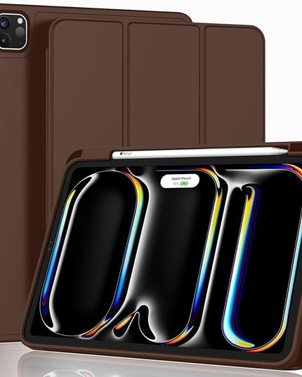 ZryXal iPad Pro 11 Inch Case (M5) 2025/ (M4) 2024 (Model: A2836/A2837/A3006), Trifold Stand Smart Cover with Pencil Holder and Soft TPU Back, Auto Wake/Sleep (Chocolate)