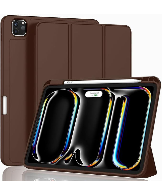 ZryXal iPad Pro 11 Inch Case (M5) 2025/ (M4) 2024 (Model: A2836/A2837/A3006), Trifold Stand Smart Cover with Pencil Holder and Soft TPU Back, Auto Wake/Sleep (Chocolate)