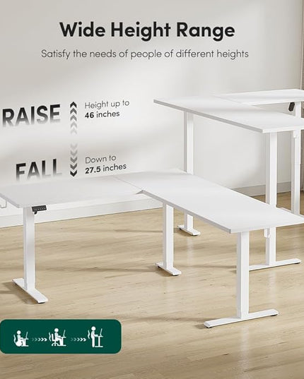 FEZIBO 75x63 L Shaped Standing Desk, Electric Height Adjustable L Shaped Desk, Suitable for Home Office, White