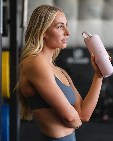 HydroJug Sport - Stainless Steel Tumbler with Straw, Vacuum Insulated, 20oz Leakproof Water Bottle, Ergonomic Design, Reusable, Dishwasher Safe, Rubber Base, Durable for Gym or Outdoors, Pink Sand