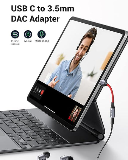 UGREEN USB C to 3.5mm Audio Adapter Type C to Headphone Aux Jack Dongle 24bit/96kHz HiFi DAC Cable Cord Compatible with iPhone 17 16 Pro Max/16 Plus, iPad, Galaxy S25 S24 Ultra, Pixel 10, Red
