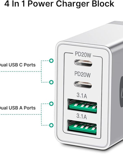 USB C Wall Charger Block 3-Pack, Aiminu 40W 4-Port PD Power Delivery Fast Type C Charging Block Plug Adapter for iPhone 15 14 13 12 11 Pro Max, XS/XR/X, iPad, Android Phones Charger Cube