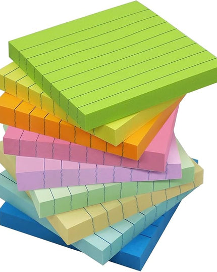 9 Pack Lined Sticky Notes 3x3 in Post Sticky Notes with Lines, 9 Multi Colors Ruled Colorful Super Sticking Power Memon Pads, 82 Sheets/Pad