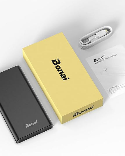 BONAI Portable Charger 12,000mAh 5V/3A Fast Charging Power Bank, Dural Input & Output Ports (USB-C in & Out) Portable Phone Charger for iPhone 17/16/15/14/13/12 Series Galxy Android iPad etc - Black