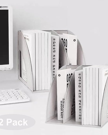 SAYEEC 2Pcs Magazine Holder Plastic File Sorter Binder Holder for Desk Folder Organizer Stand Book Shelf Dividers Vertical Filling Storage Rack Desktop Bookshelf Display Box for Office School (Grey)