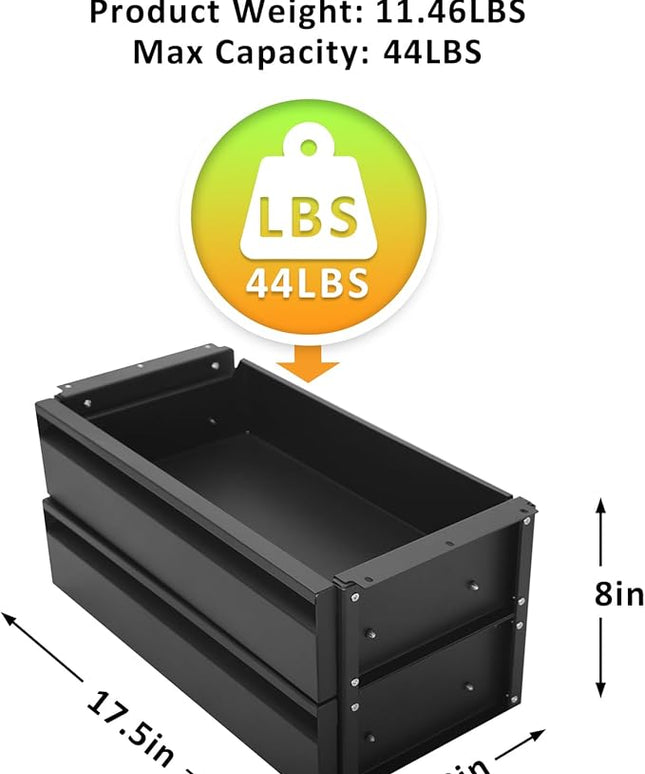 15 in 2-tier Under Desk Drawer,Adjustable Height, Pull out Storage Organizer with Slide Extension Mounted Under Flat Wooden Table or Workbench, Carbon Steel Hidden Desk Drawer