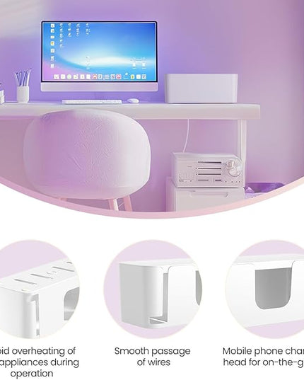 Delamu 2 Pack Cable Management Box, Stylish Cable Box with Cord Organizer for Desk, Pet & Child-Proof Power Strip Hider Box and Floor Cord Covers, Ideal for Home & Office, Durable Cable Organizer Box