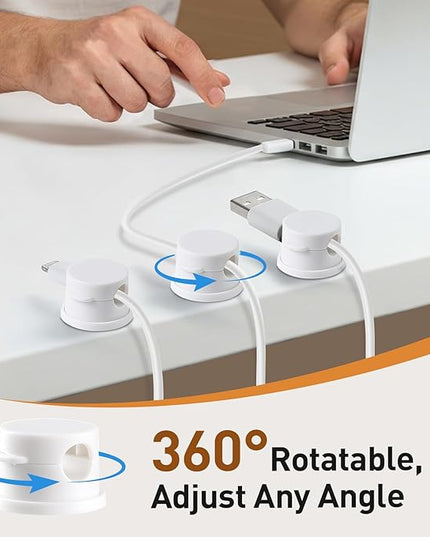 AGPTEK 8 Pack Magnetic Cable Clips, Upgraded 360° Rotatable Cord Holder Clips for Nightstand, Desk Cord Organizer Adhesive Wire Management Home Office Phone Charging Cords USB Cable Keeper (White)