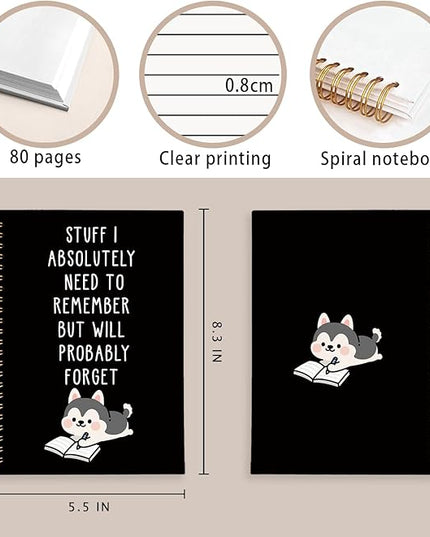 LIANGW Funny Husky Notebook Journal Gifts for Women & Men, Gifts for Husky Lovers Notebooks, Funny Gifts for Coworkers, Black Hardcover Spiral Notebook 5.5x8.3 Inch
