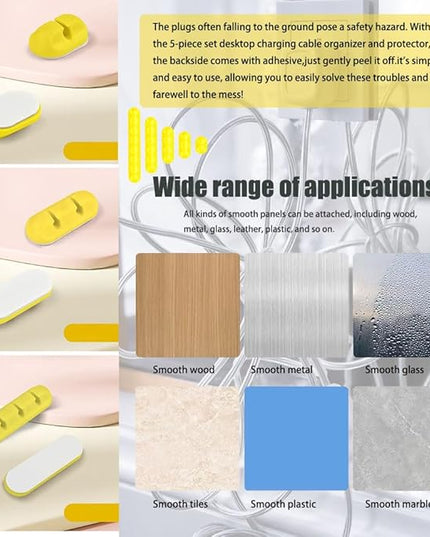 Cable Holder Clips，5 Packs Yellow Cable Management Cord Organizer Clips Silicone Self Adhesive for Desktop USB Charging Cable Nightstand Power Cord Mouse Cable Wire PC Office Home(7-5-3-2-1 Slots)