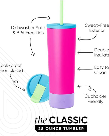 Simple Modern Insulated Tumbler with Lid, Straw, & Boot | Iced Coffee Cup Reusable Stainless Steel Water Bottle Travel Mug | Gifts for Women Men Her Him | Classic Collection | 28oz | 80s Mix
