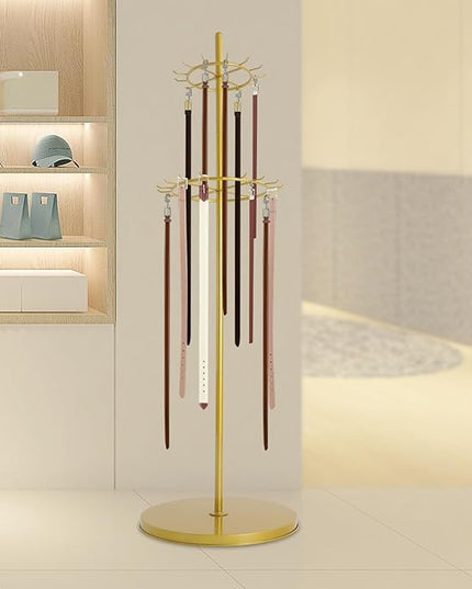 Floor Standing Belt Display Rack 66.1 Inch Metal Tie Scarf Organizer with Multi-Hook Design, Retail Clothing Display Stand for Belts Ties Scarves in Store Bedroom or Commercial Use
