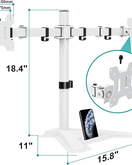 MOUNT PRO Dual Monitor Stand, Free-Standing Full Motion Monitor Desk Mount Fits 2 Screens up to 27 inches,17.6lbs with Height Adjustable, Swivel, Tilt, Rotation, VESA 75x75 100x100,White