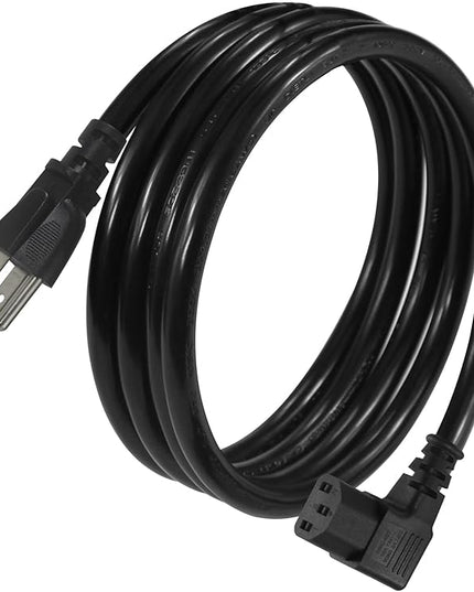 6FT 90 Degree Computer Monitor Power Cord - NEMA 5-15P to Right Angle C13 Power Cord, 13A 125V, 16AWG, Black Replacement Angled Printer/TV 3 Prong AC Cord, PC Power Supply Cable
