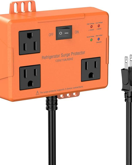 3 Outlet Refrigerator Surge Protector with Time Delay, Voltage Protector for Home Appliances, Protects Against Brownout, Spike, Instant Surge All Voltage Abnormalities, 14 AWG Power Cord (2FT)