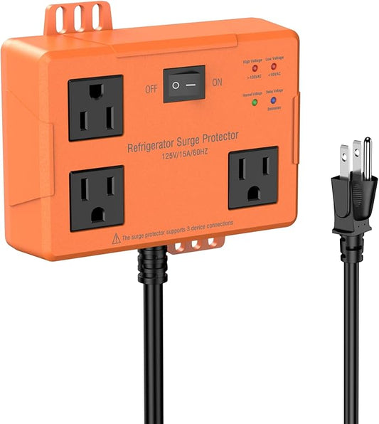 3 Outlet Refrigerator Surge Protector with Time Delay, Voltage Protector for Home Appliances, Protects Against Brownout, Spike, Instant Surge All Voltage Abnormalities, 14 AWG Power Cord (3FT)