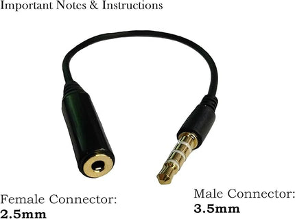 Josi Minea Black 3.5mm Male to 2.5mm Female Headphone Audio Adapter Extender Jack Stereo or Mono for Apple iPhone 6/6S/6+/5S/5 iPad Samsung Galaxy S8/S7/S6/S5 Note 5/4/3 & Most Smartphones & Tablets