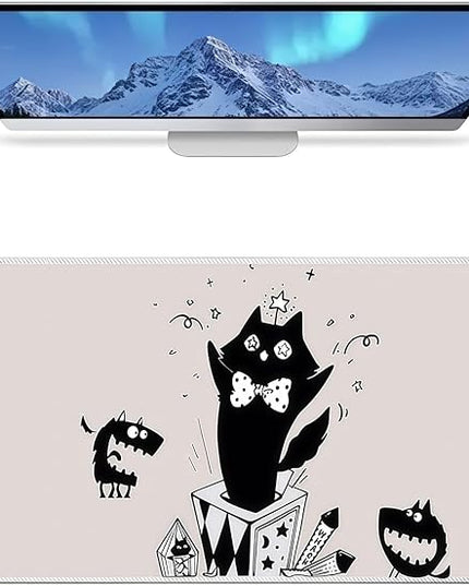 Large Mouse Pad for Desk, XXL Non-Slip Long Extended Gaming Mouse Mat Protector with Waterproof Rubber Base Stitched Edges for Office, Computer, Keyboard, Laptop and Home (Surprise Cat)