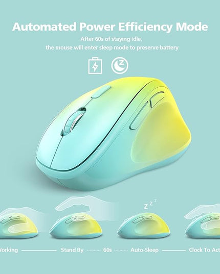 Ergonomic Wireless Mouse with USB Receiver for PC Computer, Laptop and Desktop, Ergo Mouse Vertical with Silent Clicks Long Battery Life, Up to 1600 DPI & 1 AA Battery Powered, YellowBlue