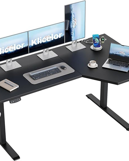 Klicelor 59 Inch L Shaped Standing Desk, Adjustable Height Corner Desk for Home Office Workstation, Sit Stand Desk with Two-Piece Desktop, Black