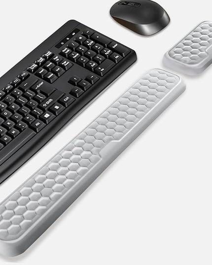 Wrist Rest for Keyboard and Mouse, Upgrade Enlarge Mouse Pad Wrist Rest, Ergonomic Memory Foam, Non-Slip Base for Computer Gaming & Office Work, 2 Piece Set, Grey (14.17x3.15+5.9x3.15 inch)