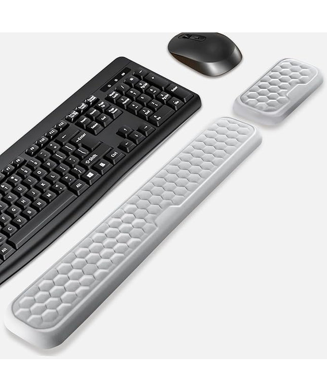 Wrist Rest for Keyboard and Mouse, Upgrade Enlarge Mouse Pad Wrist Rest, Ergonomic Memory Foam, Non-Slip Base for Computer Gaming & Office Work, 2 Piece Set, Grey (14.17x3.15+5.9x3.15 inch)