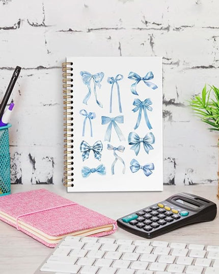 dvhdajed Blue Bow Spiral Notebook, Coquette Journaling Notebooks, Preppy Bow Spiral Journal for Girls Women Teen Girls, Blue Preppy Office School Supplies Gifts, 5.5x8.3 Inch